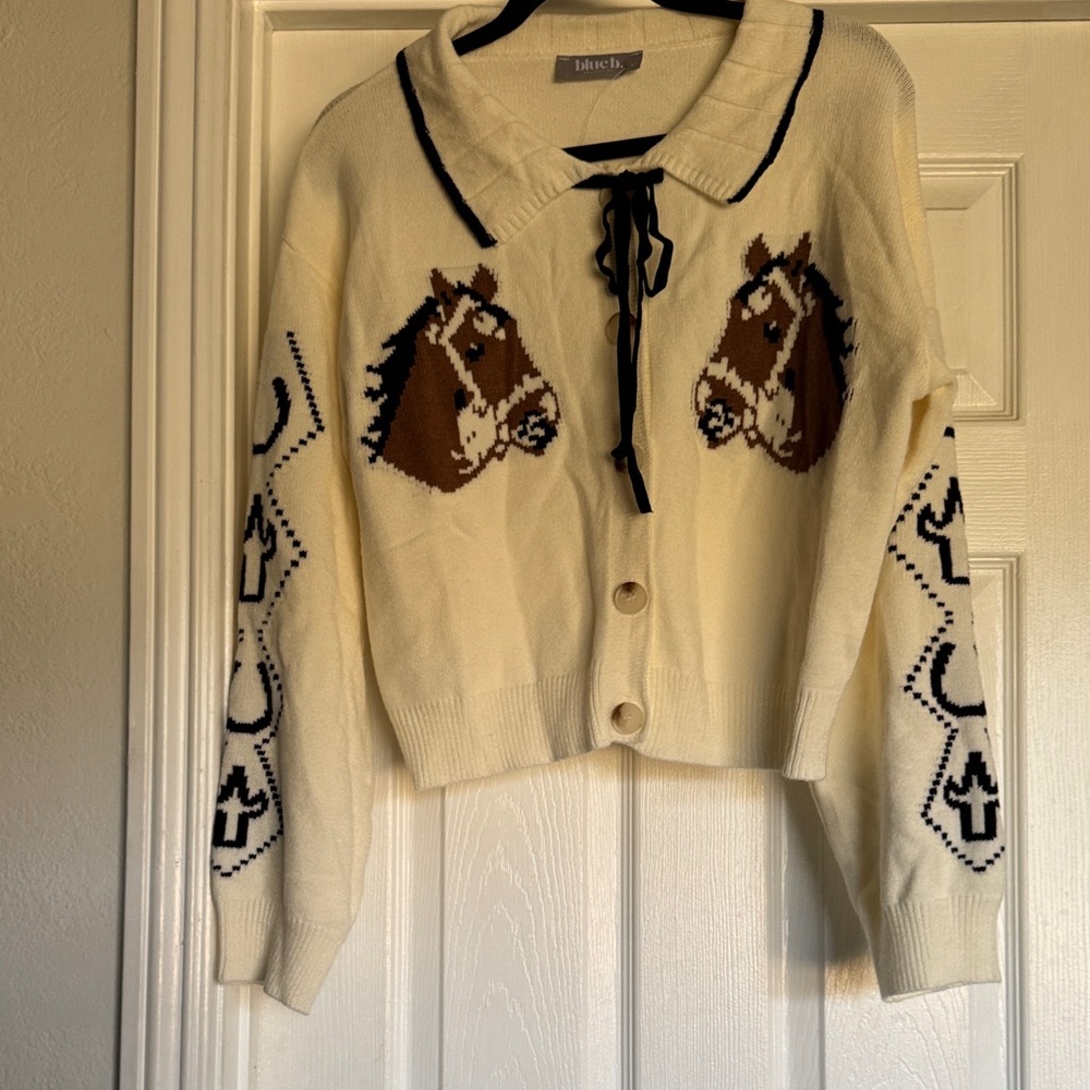 Women's Cream Horse Pattern Sweater